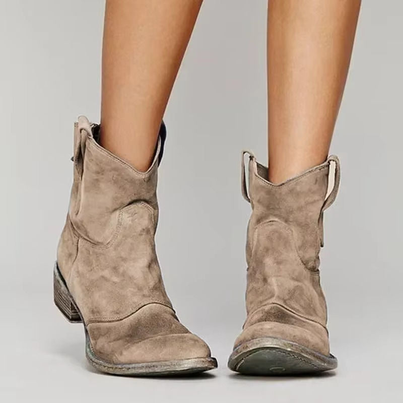 Women's Ankle Leather Cowboy Boots