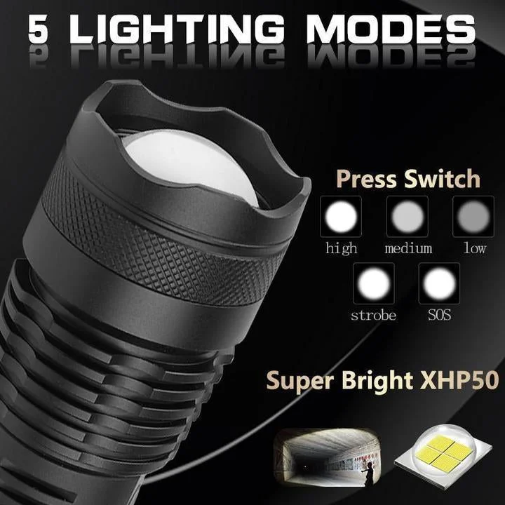 Lampe de poche LED puissante – 90,000 lumens Torche tactique rechargeable