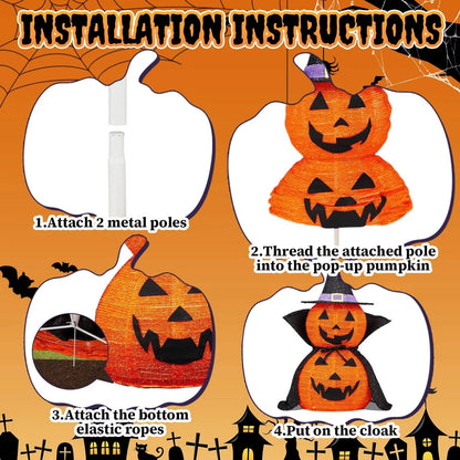 Halloween Pumpkins 3 ft 2 Pack, Lighted Pumpkin Decorations with Hat and Cape, Collapsible Giant Pumpkin Halloween Decorations Outdoor – Ventayo