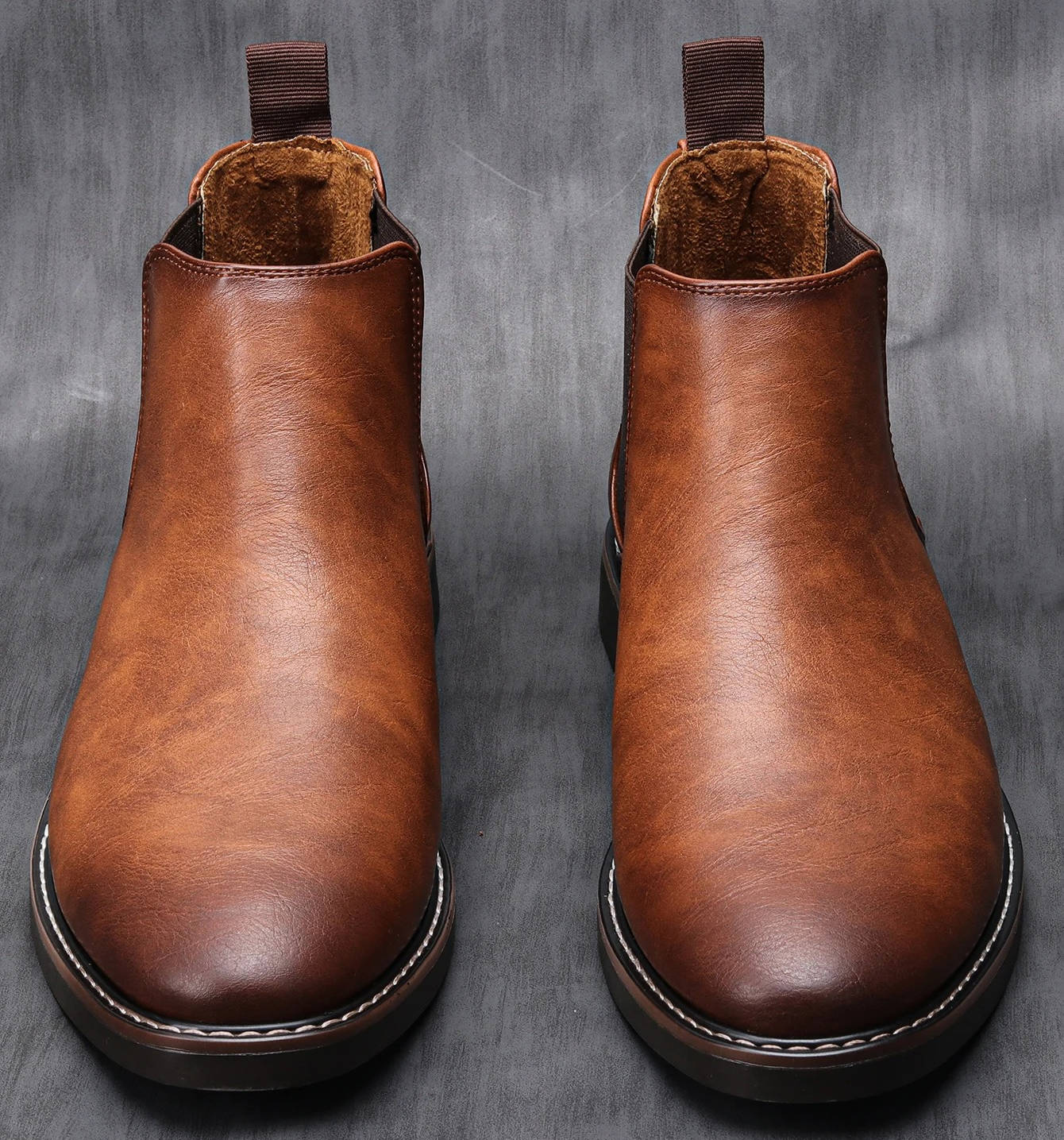Men's Classic Brown Chelsea Boots With Contrast Stitch Detail