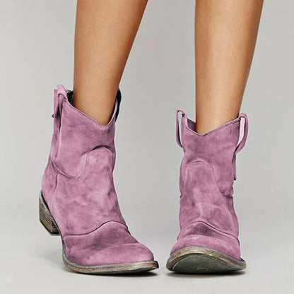 Women's Ankle Leather Cowboy Boots