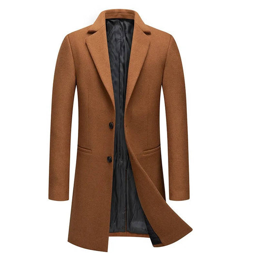 Men's Camel Wool Blend Single Breasted Overcoat