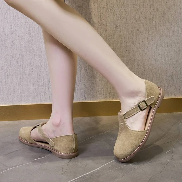 Women's Suede T-Strap Flats
