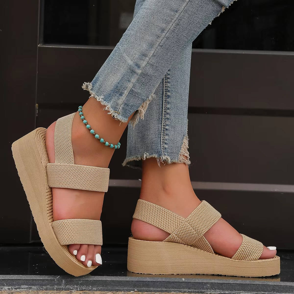 Women's Double Strap Platform Wedge Sandals