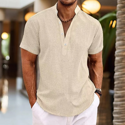 Men's Short Sleeve Linen Henley Shirt