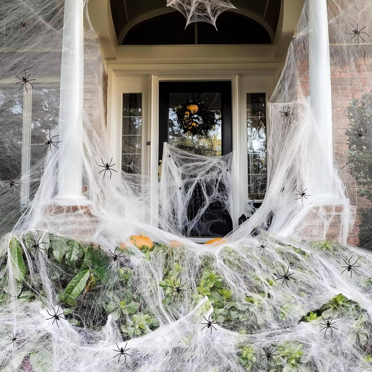 Spider Webs with Spiders 200 sq ft, Giant Spider Web Halloween Door Decoration, Halloween Party Decor with Fake Spiders – Ventayo