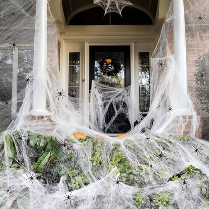 Spider Webs with Spiders 200 sq ft, Giant Spider Web Halloween Door Decoration, Halloween Party Decor with Fake Spiders – Ventayo