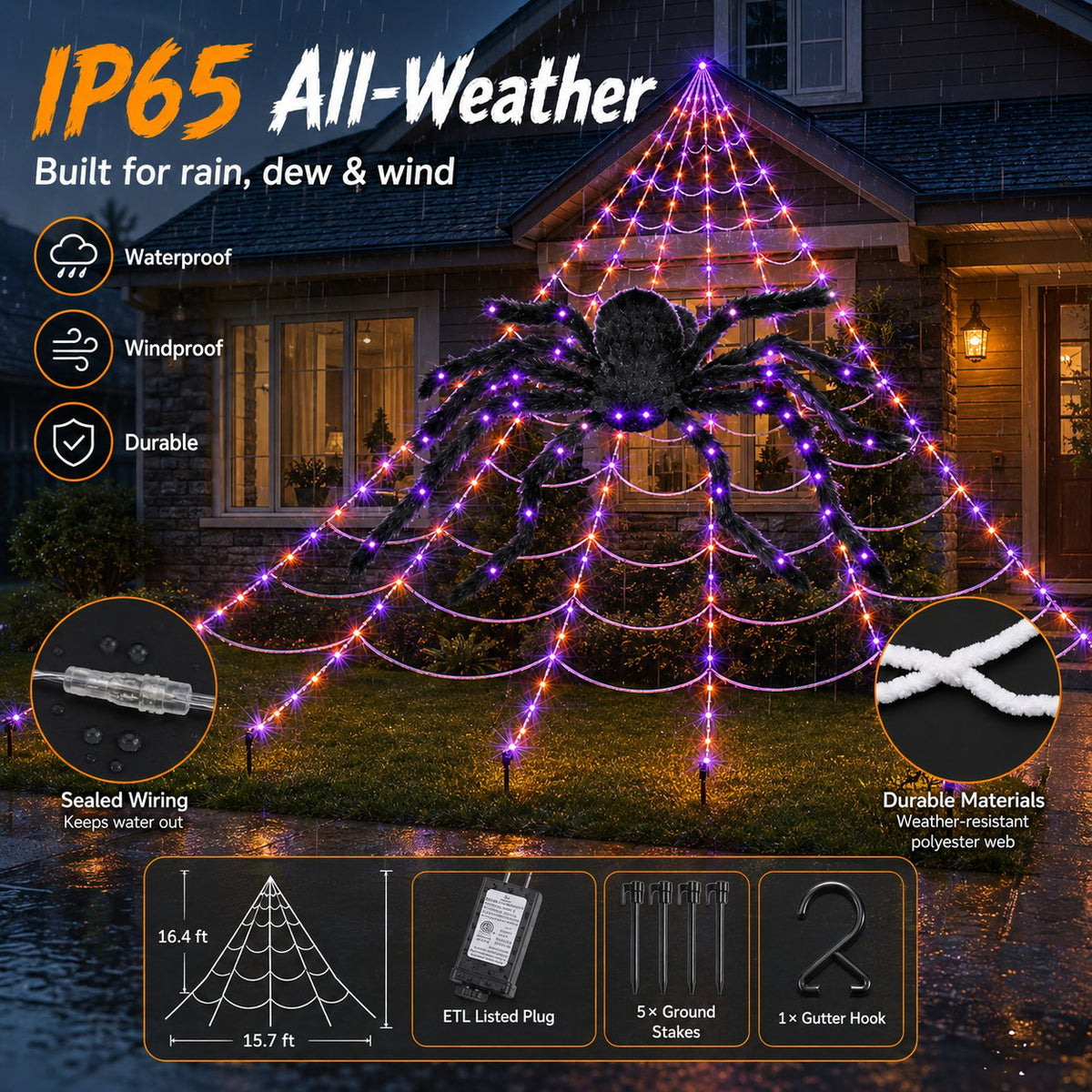 Giant Purple LED Spider Web Lights – Ventayo