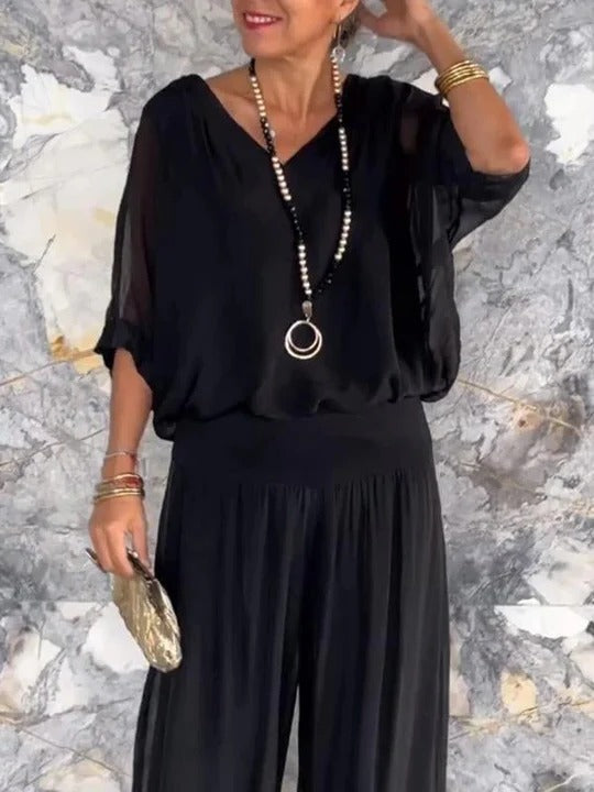 Elegant two-piece wide-leg chiffon pants