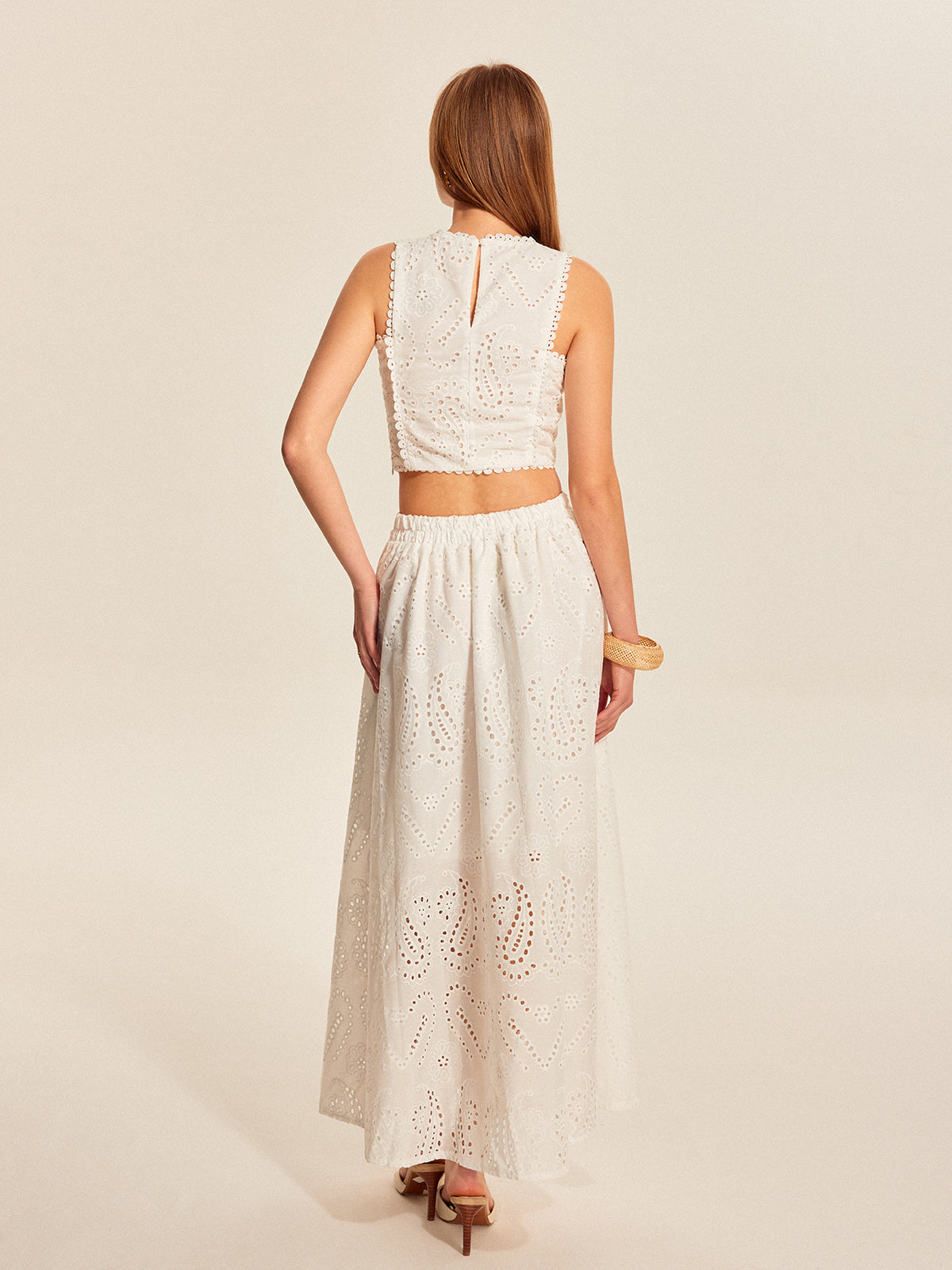 Eyelet Lace Crop Top Skirt Set
