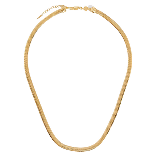 Clytia Love Flat Snake Chain Necklace, 925 Silver, 18k Gold Plated