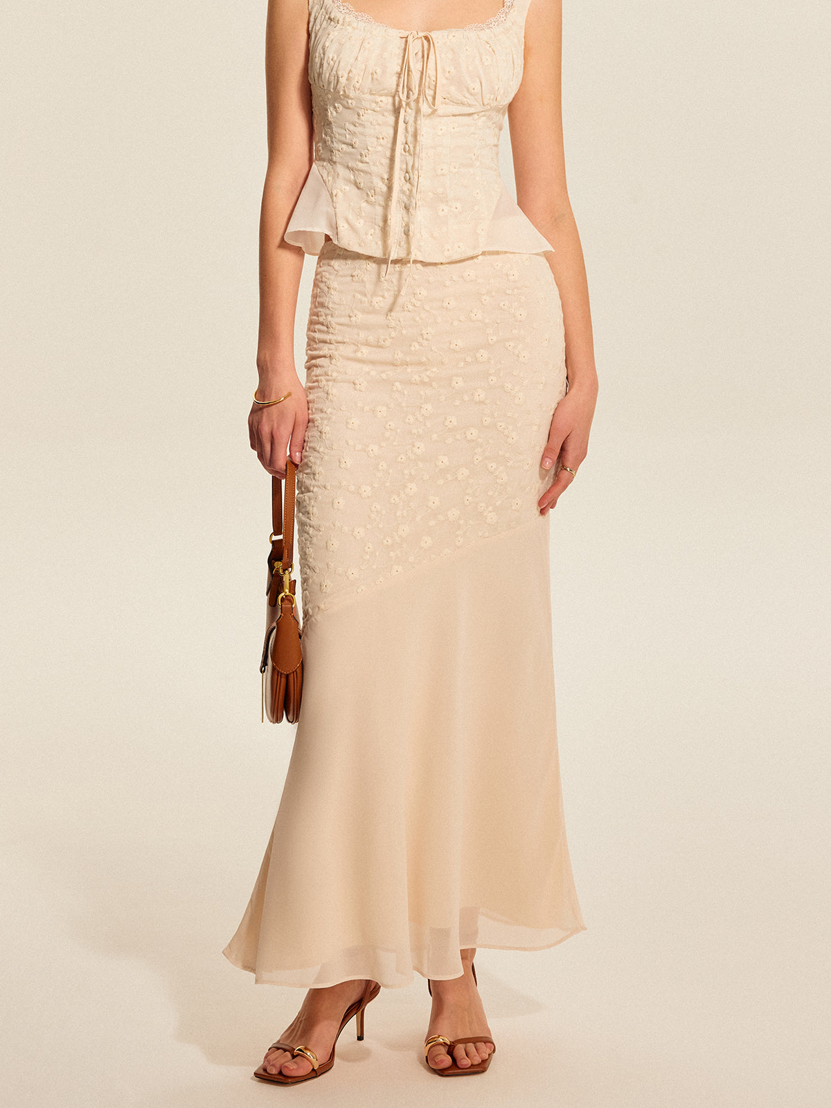 Floral Embroidered Panel Skirt