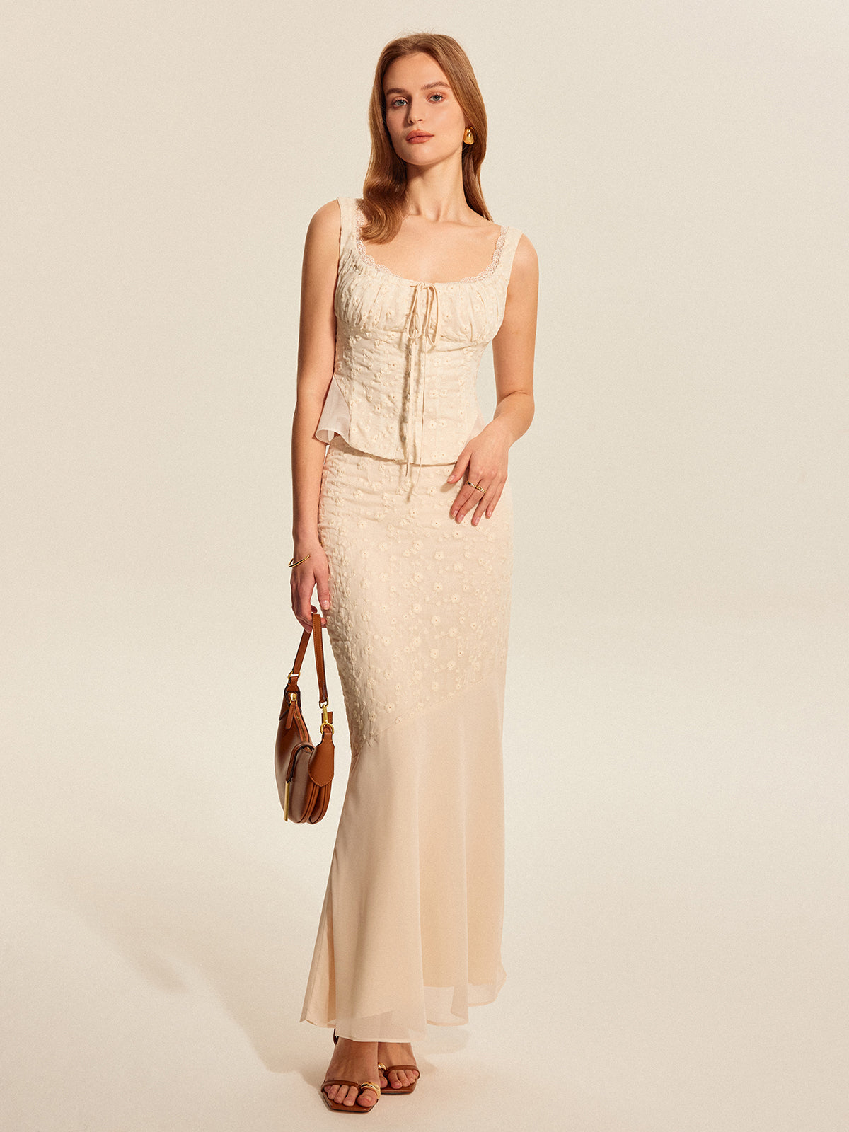 Floral Embroidered Panel Skirt