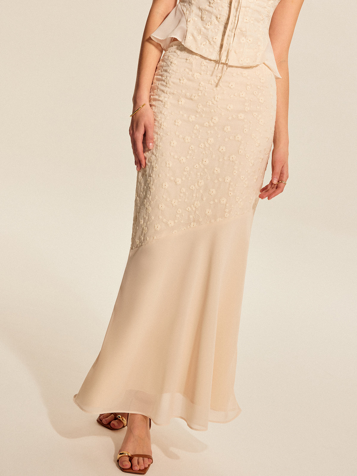 Floral Embroidered Panel Skirt