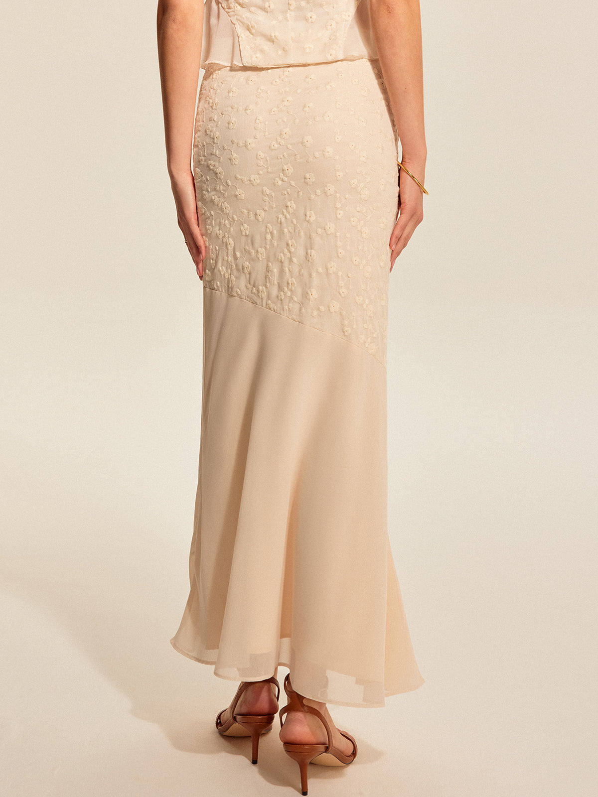 Floral Embroidered Panel Skirt