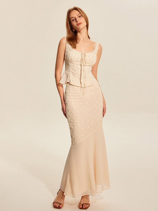 Floral Embroidered Panel Skirt
