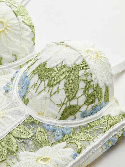Bloemen Geborduurde Sweetheart Korset