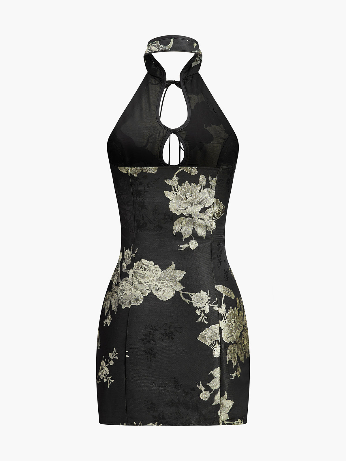 Floral Print Keyhole Detail Halter Dress