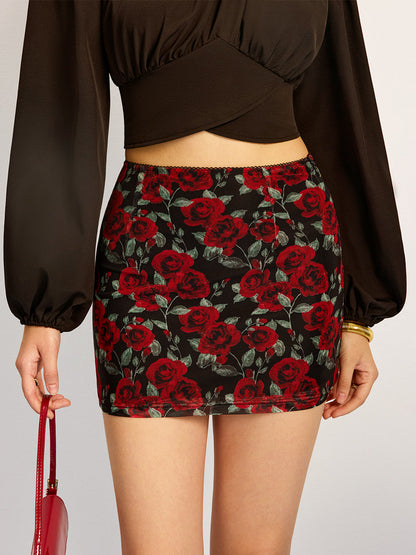 Nederdel med blomsterprint og mesh