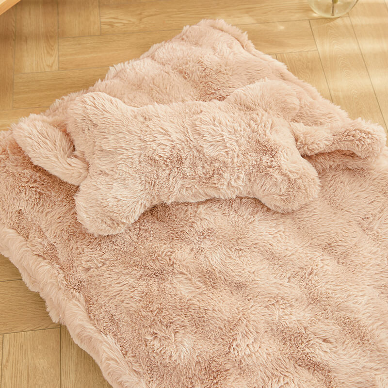 Cuddly, fluffy plush dog bed with pillow