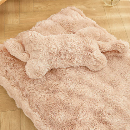 Cuddly, fluffy plush dog bed with pillow
