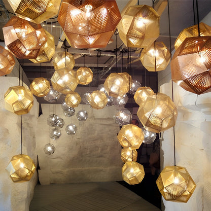 Geometric Round Electroplated Metal Postmodern Pendant Light Chandelier Ceiling Light