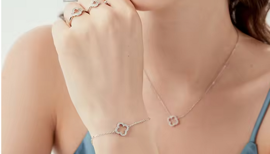 925 Sterling Silver Diamond Flash Gold Clover Necklace