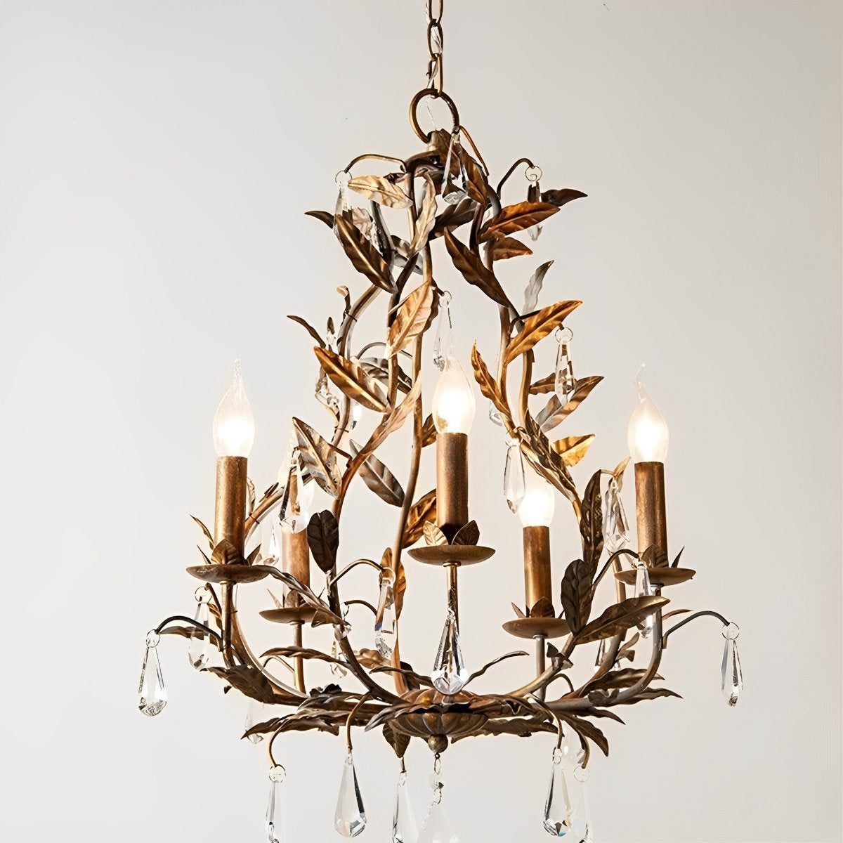 Gold Vintage Leaf Branch Crystal Chandelier Lights