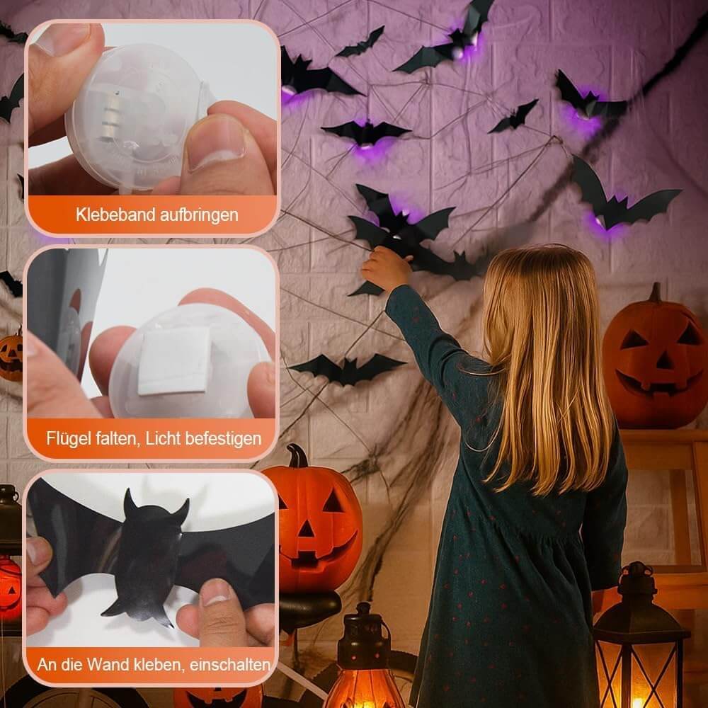 Halloween 3D Wall Decor 104 Pack, Halloween Bats Spiders and Ghost Decorations with LED Lights, Halloween Indoor Decor – Ventayo