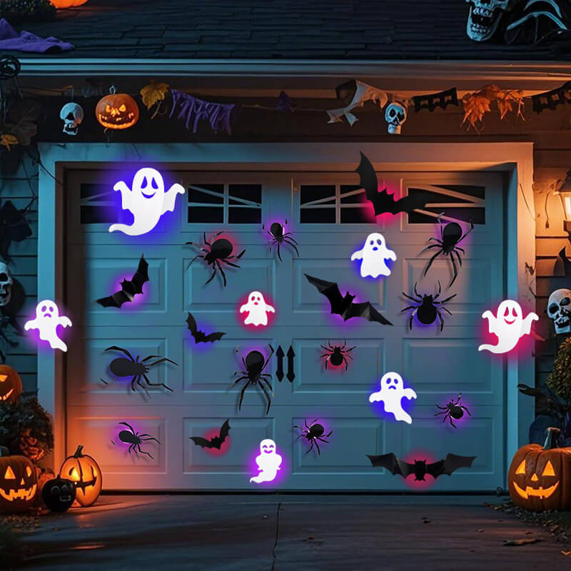 Halloween 3D Wall Decor 104 Pack, Halloween Bats Spiders and Ghost Decorations with LED Lights, Halloween Indoor Decor – Ventayo