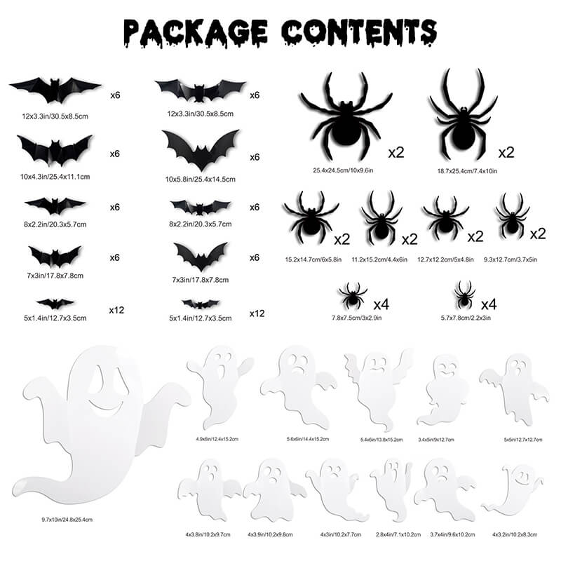 Halloween 3D Wall Decor 104 Pack, Halloween Bats Spiders and Ghost Decorations with LED Lights, Halloween Indoor Decor – Ventayo