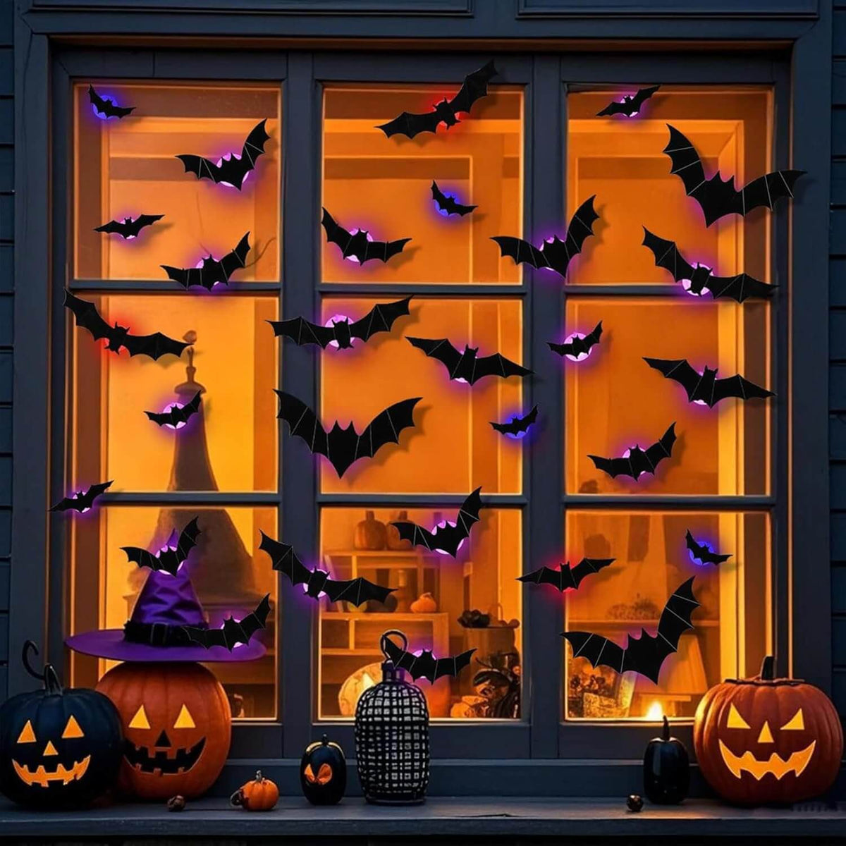 Halloween 3D Wall Decor 104 Pack, Halloween Bats Spiders and Ghost Decorations with LED Lights, Halloween Indoor Decor – Ventayo