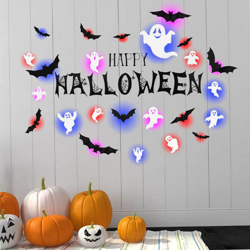 Halloween 3D Wall Decor 104 Pack, Halloween Bats Spiders and Ghost Decorations with LED Lights, Halloween Indoor Decor – Ventayo
