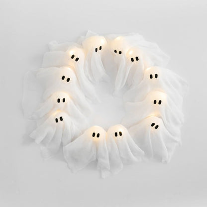 Halloween Wreath with Lights, Ghost Wreath with 12 Battery Operated LED Ghosts, Halloween Front Door Decor, Halloween Window Decor – Ventayo