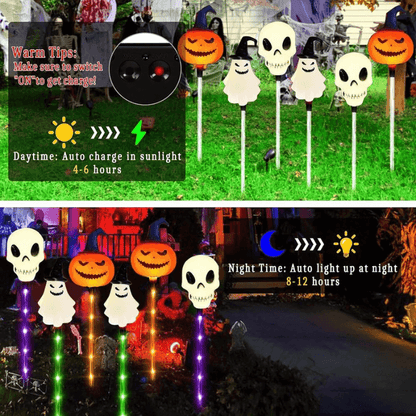 Halloween Outdoor Solar Lights 6 Pack, Solar Pathway Lights with Pumpkin Ghost and Skull Stakes, Outdoor Halloween Decor – Ventayo