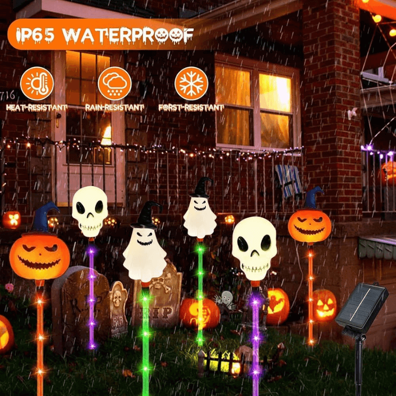 Halloween Outdoor Solar Lights 6 Pack, Solar Pathway Lights with Pumpkin Ghost and Skull Stakes, Outdoor Halloween Decor – Ventayo