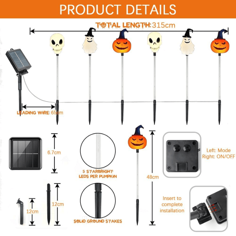 Halloween Outdoor Solar Lights 6 Pack, Solar Pathway Lights with Pumpkin Ghost and Skull Stakes, Outdoor Halloween Decor – Ventayo
