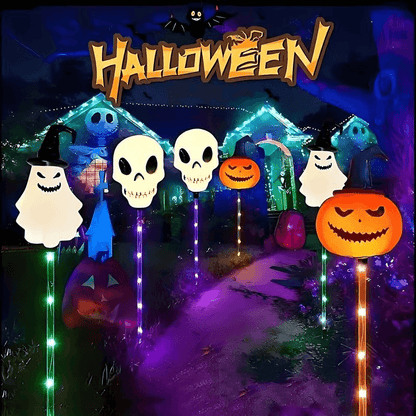 Halloween Outdoor Solar Lights 6 Pack, Solar Pathway Lights with Pumpkin Ghost and Skull Stakes, Outdoor Halloween Decor – Ventayo