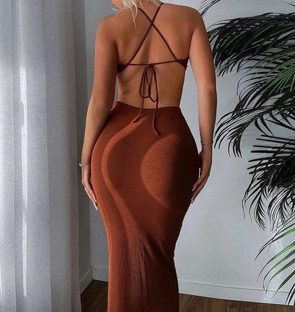 Halter Neck Sexy Sleeveless Dress Shaped Beautiful Back Tight Dress