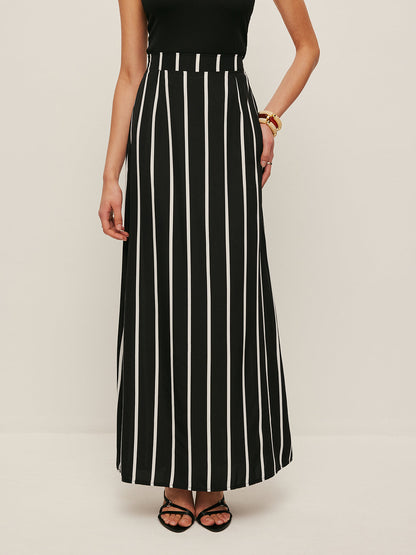 High Neck Asymmetric Panel Stripe Skirt Set