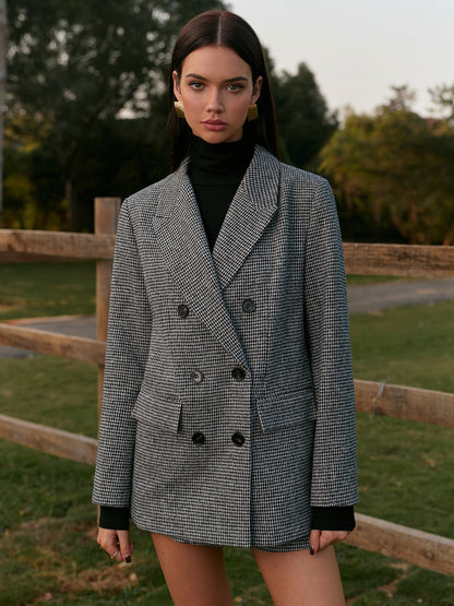 Houndstooth knoop tweed blazer