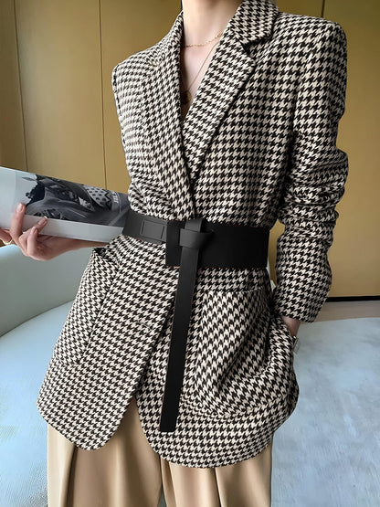 Hahnentritt geteiltes Blazer mit Gürtel