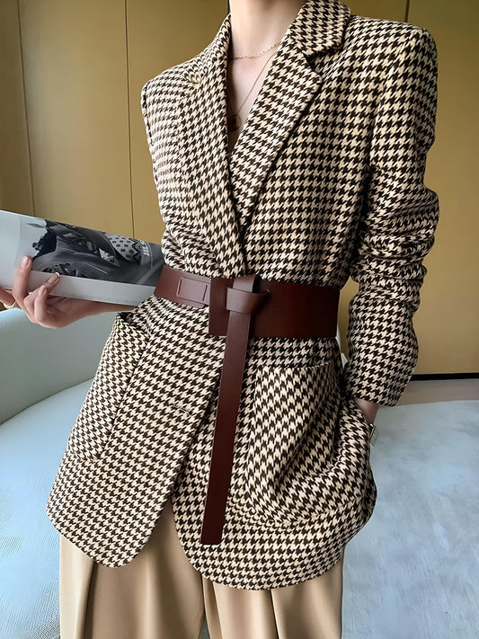 Houndstooth gesplitste blazer met riem