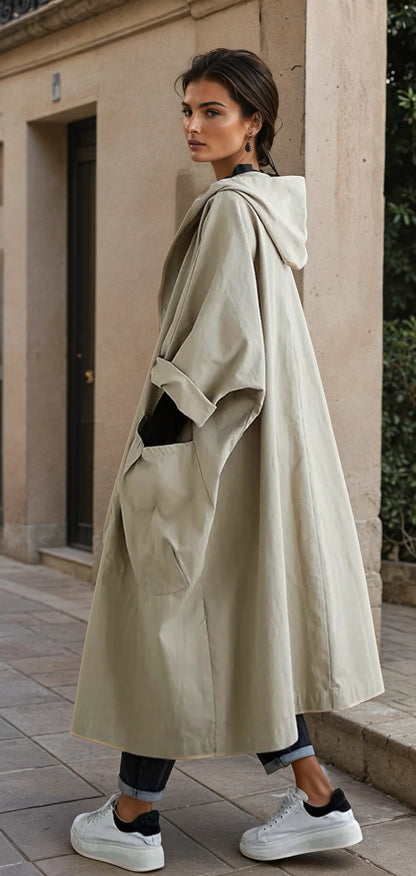 Trench-coat long à capuche pour femme