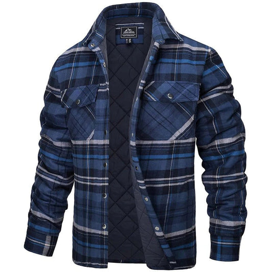 Plaid Button-Up Jacket with Long Sleeves