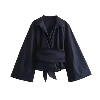 Blouse With Wide Bow Belt
