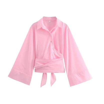 Blouse With Wide Bow Belt