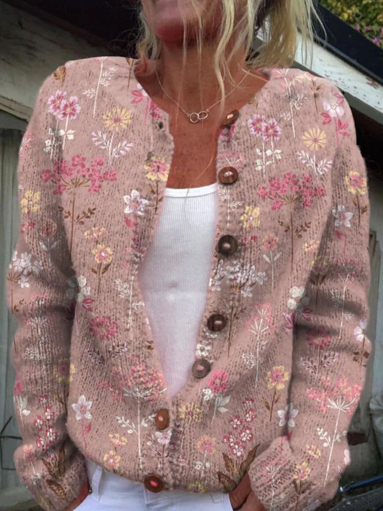 Button-front floral cardigan