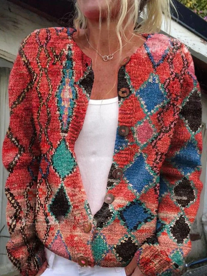 Button-front floral cardigan