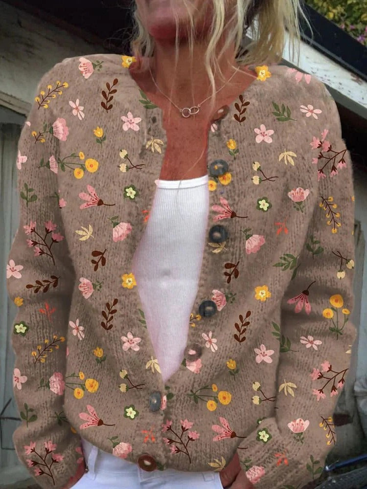 Button-front floral cardigan